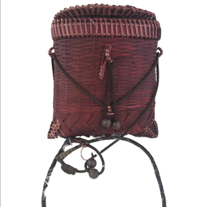 Vintage Baskets Of Cambodia 1950 Handwoven Bamboo Burgundy Basket Crossbody Bag